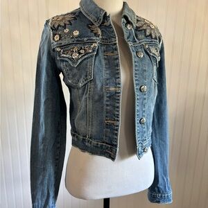 Miss Me Embellished Cropped Denim Jacket Size Small